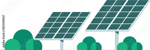 Solar panel renewable energy illustration with green plants, eco friendly technology concept, sustainable power generation, clean environment design