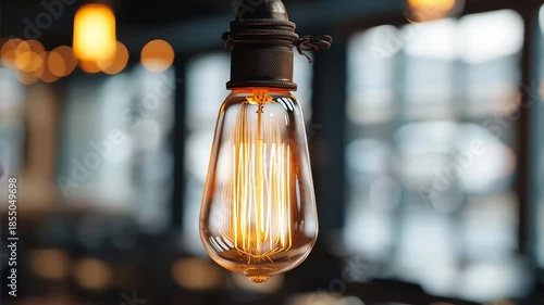 Slow Motion Glow of Warm Edison Style Bulb in Dimly Lit Space