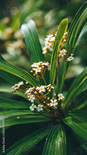 Capturing Close Up of Green Leaves and Small White Flowers in Natural Setting