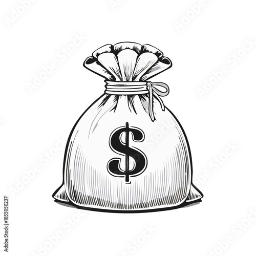 Money Bag Icon - Hand Drawn Style, Sack with Dollar Symbol, Isolated