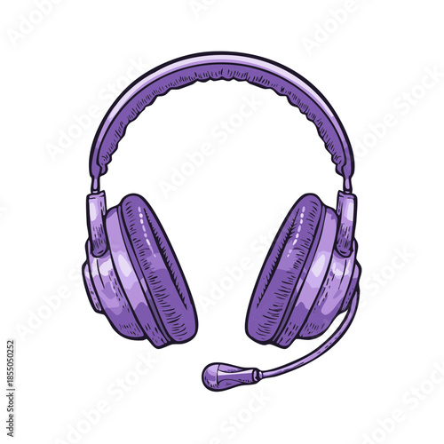 Isolated Purple Headphones Illustration: Audio Device for Listening and Communication