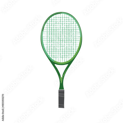 Green Tennis Racket Single Object Studio Shot Sport Equipment Close Up Isolated on White Tennis Theme