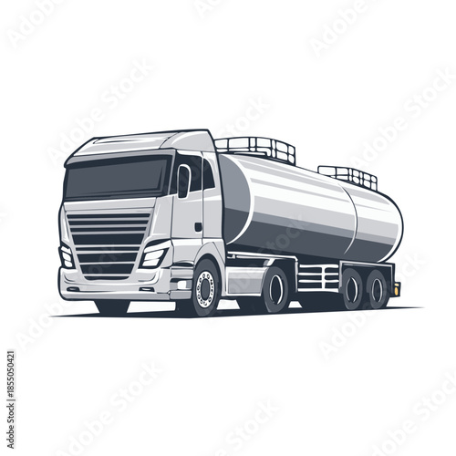 Tanker truck delivering industrial liquids heavy transport commercial vehicle liquid transport chrome tank grey cab