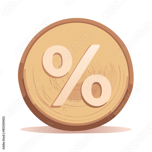 Wooden Discount Sign - Realistic Round Wood Slice with Percent Symbol