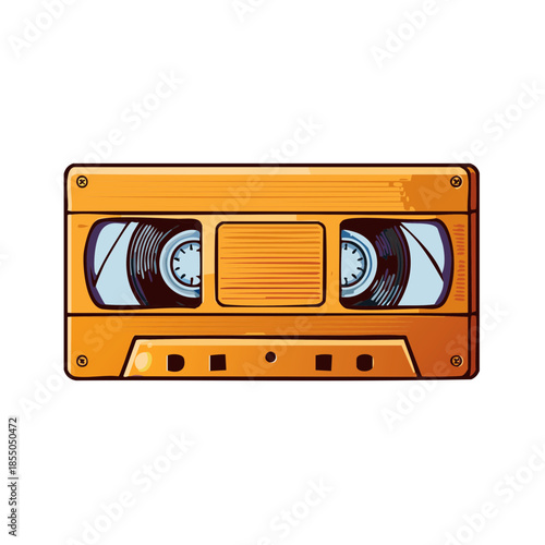 Retro Audio Cassette Tape Illustration: Orange Colored Media Device for Recording Music