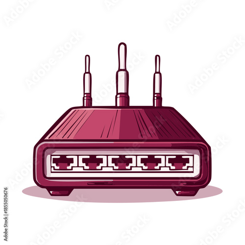 Burgundy Wireless Router Modem with Three Antennas Connectivity Network Hardware Illustration