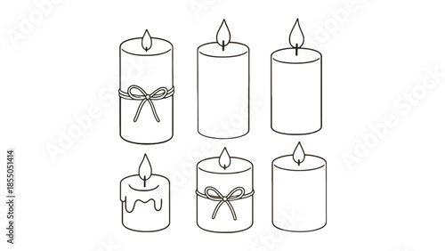 Six candles are depicted in a simple line drawing.