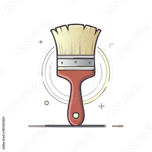 Paint Brush with Wooden Handle, Illustration for Painting, Construction, and Home Improvement Projects