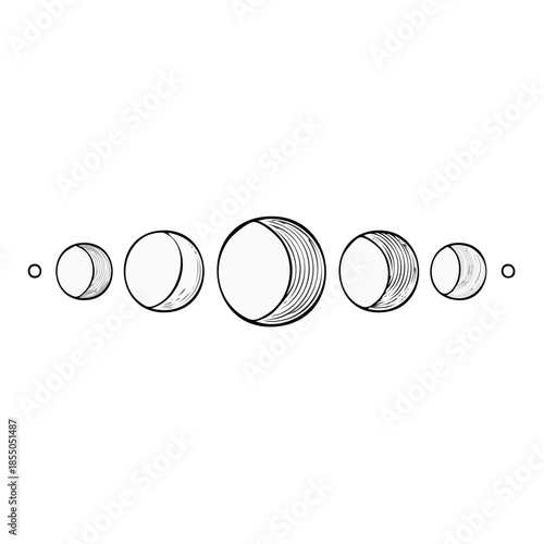 Moon Phases Sketch Illustration showing Lunar Cycle celestial body concept design astronomy phases cosmic symbols