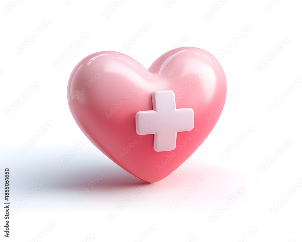 Obraz premium Pink Heart with Medical Cross Symbol for Health and Wellness