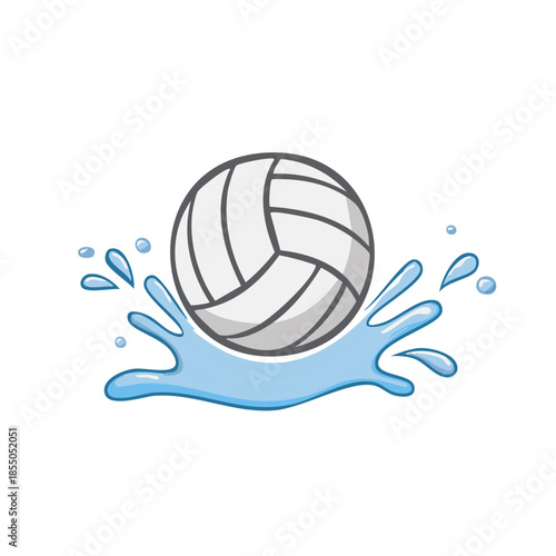 Volleyball in water, graphic cartoon style splash element isolated vector illustration