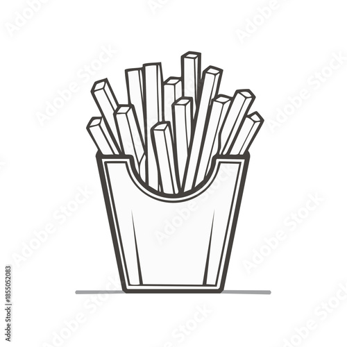 Crispy French Fries Illustration in a Box Paper Sack Ready to Eat Simple Line Art