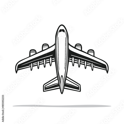 Airplane Jet Vector Illustration Top Down View Commercial Plane Transport Outline