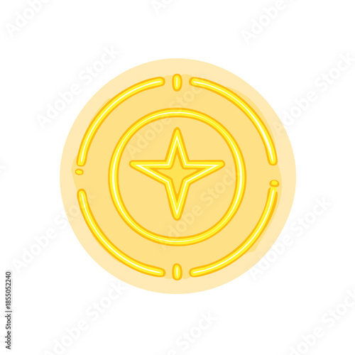 Gold Coin Icon Illustration with Star Design, Round Coin Symbol for Treasure or Reward Element