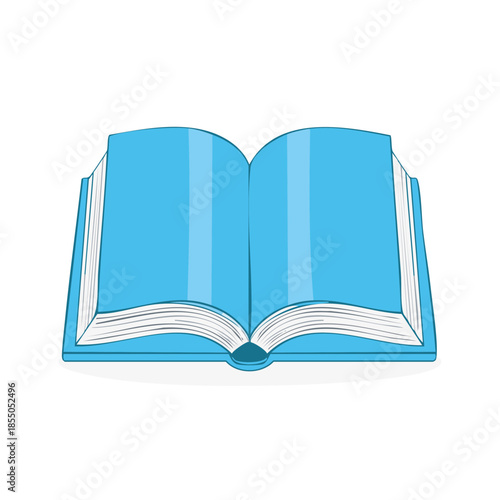 Open Book Illustration: Light Blue Cover, Blank White Pages, Reading Material, Empty for Your Design
