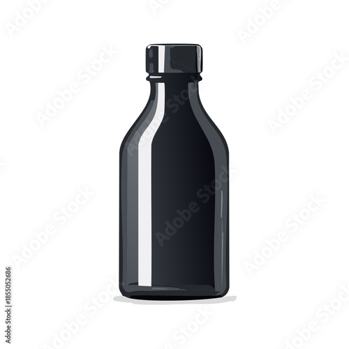 Dark medicine bottle illustration; black tincture vial artwork; health care potion container drawing