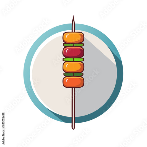 Shish Kebab Icon with Skewer Cartoon Style Meal BBQ Vector Illustration