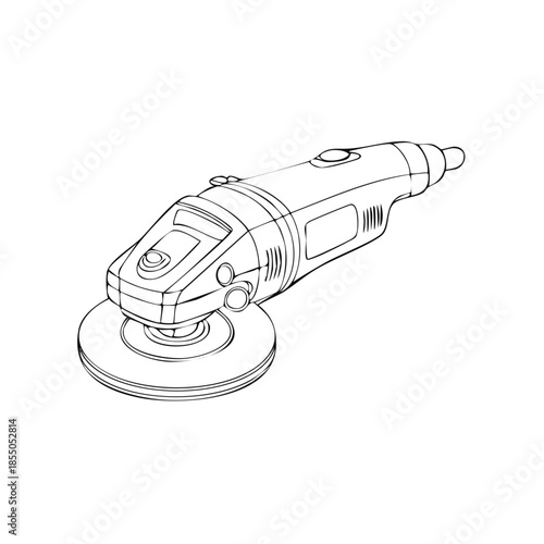 Detailed Line Drawing of a Handheld Angle Grinder Tool For Home Improvement or Construction Projects