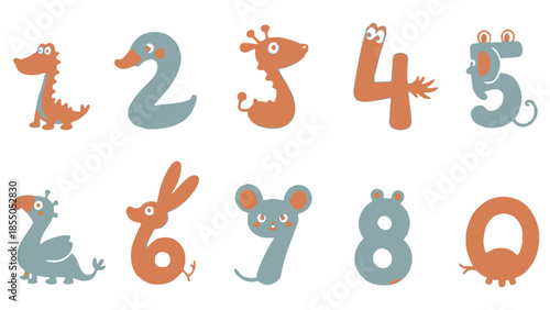 Cute cartoon numbers with animal shapes for children's education