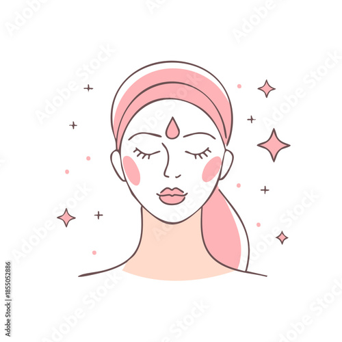 Woman applying facial treatment cream for healthy glowing skin with sparkling effect