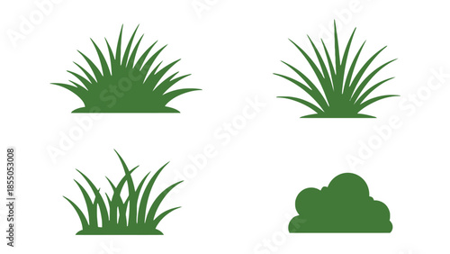 Four green grass illustrations on a white background.