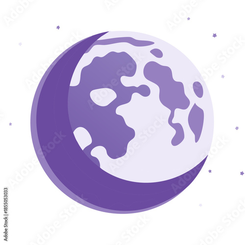 Stylized moon phase illustration in purple tones with star accents for celestial designs, astronomy, or cosmic themes