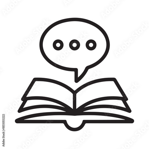 An open book with a speech bubble illustrating communication and knowledge