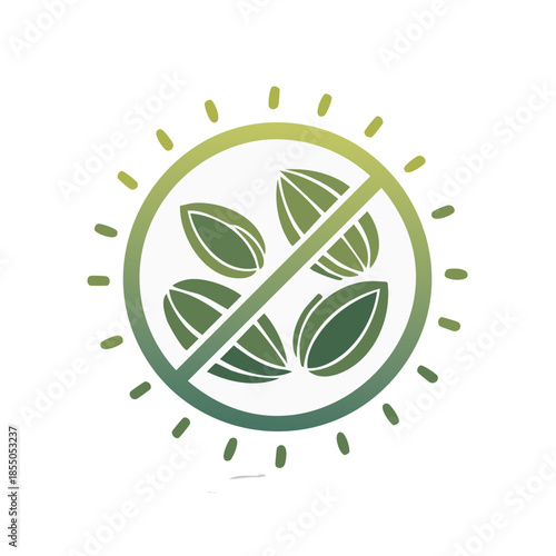 Allergen Free Almond Symbol Green Gradient Circle with Sunbursts for Nut Allergies Sensitive Dietary Needs