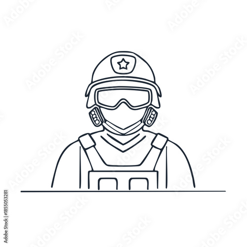 Outline of Police Officer wearing Helmet and Body Armor ready for Action