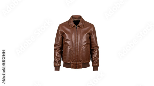 Classic brown leather bomber jacket