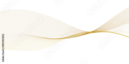 Abstract Flowing Gold Wave Lines on White Background Featuring Smooth Curves, Layered Transparency and Gradient Motion for Elegant Technological, Corporate and Creative Design Use