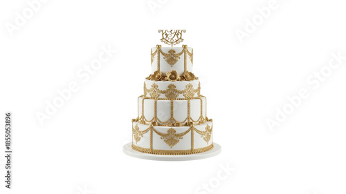Elegant white and gold wedding cake