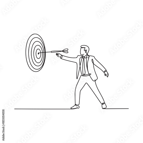 Business person aiming for a target with an arrow line art illustration