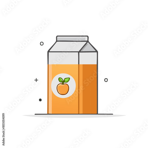 Illustration of orange juice carton with fruit symbol on package and minimalist design offering healthy drink