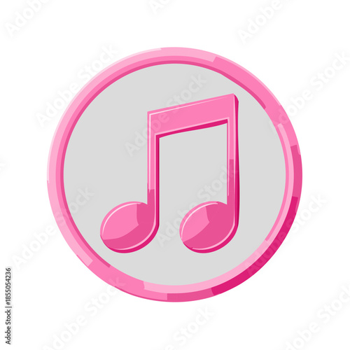 Pink musical note icon, music button, modern digital illustration, trendy style element, audio symbol, abstract art, round badge