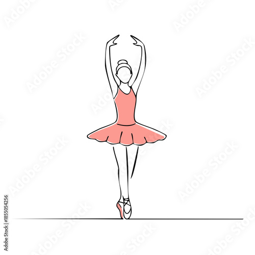 Elegant Ballerina in Pointe Shoes Line Art Style Dance Practice Minimalist Design