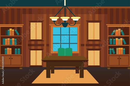 A Spacious Library Office with Wood Paneled Walls