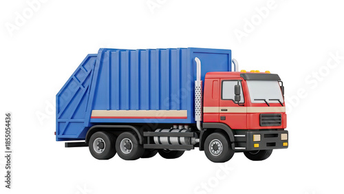 3D cartoon garbage truck on transparent background