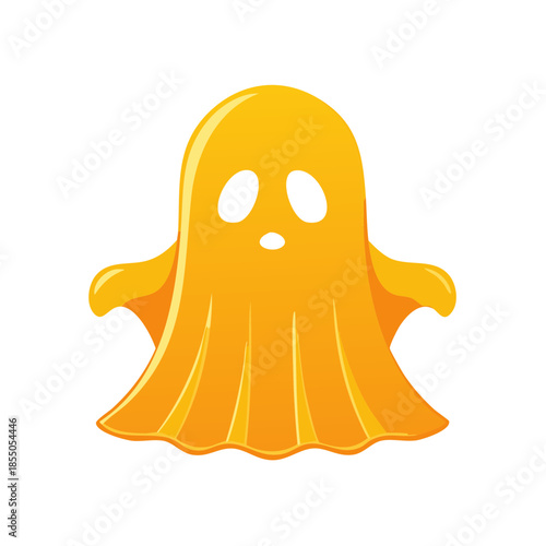 Orange Halloween Ghost Isolated on White, Spooky Spirit Cartoon