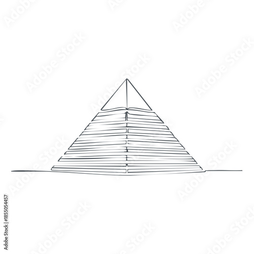 Continuous line drawing of a pyramid, representing history, culture, and linear design elements