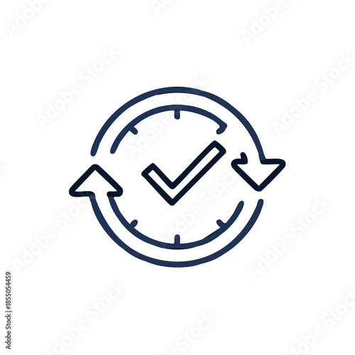 Clock with Circular Arrows and Checkmark Representing Deadline Compliance and On Time Performance