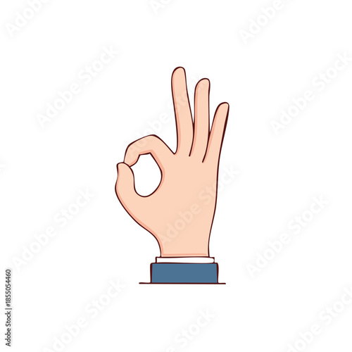 Hand gesture indicating perfection and approval. Hand showing an OK sign, symbol of agreement, success, and quality control.