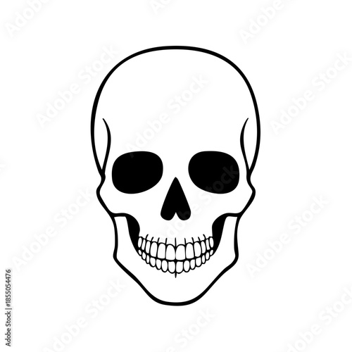 Human Skull Anatomy Outline Black and White Illustration for Science or Halloween Themed Design