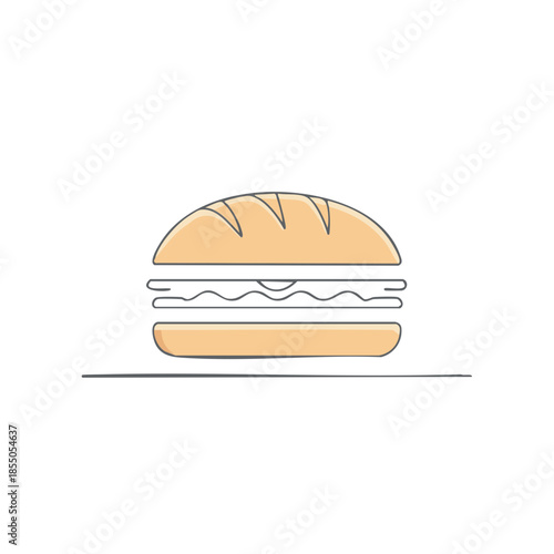 Minimalist sandwich illustration with fresh ingredients inside, lunch and eating concept, bread and ingredients