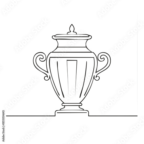 Elegant Urn Illustration in Outline: Antique Decorative Vessel with Ornate Handles and Lid
