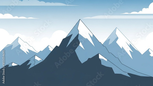 Snowy mountain range landscape with blue sky and white clouds