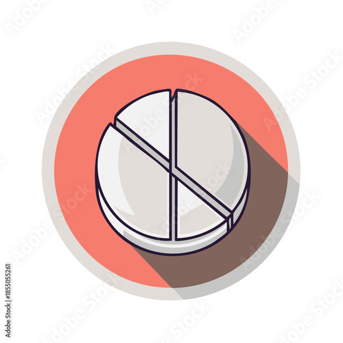 Depiction of a segmented white medicine pill or tablet on a salmon-colored circle, indicating dosage in a simple icon