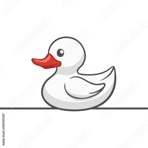 Adorable white rubber duck toy with red beak for bath time fun isolated