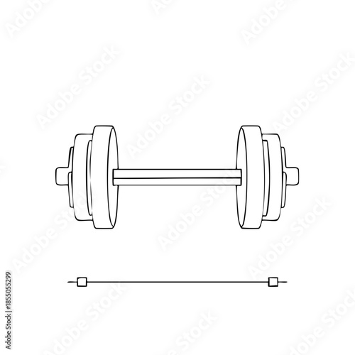 Dumbbell Illustration Fitness Training Weightlifting Barbell Equipment Outline Isolated
