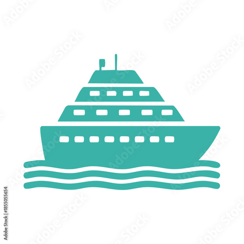 Vector silhouette of a cruise ship floating on the ocean, simple travel icon for sailing across the sea.